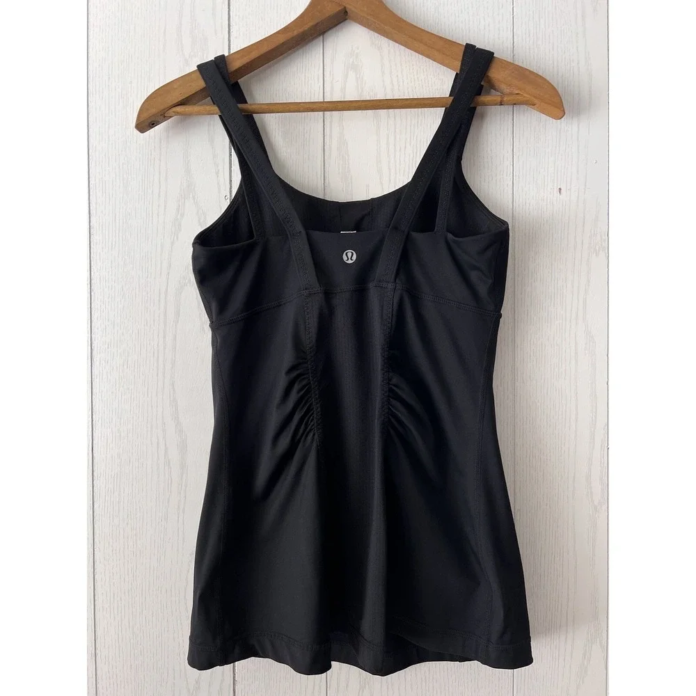 Lululemon Double Strap Black Athletic Tank Top With Built In Shelf Bra ~ Size 6